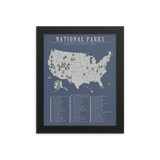 National Park Bucket List Map Poster Blue | All 63 Parks | Updated 2021 |